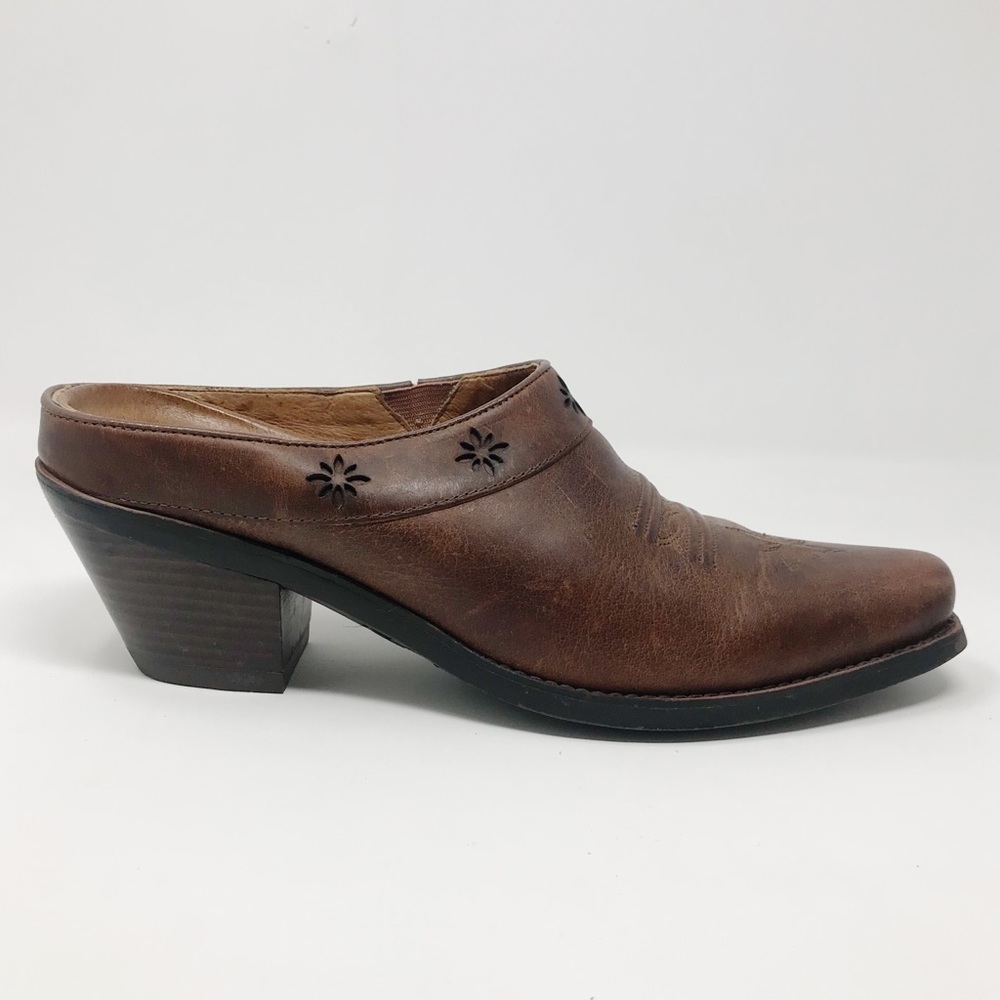Ariat Distressed Brown Leather Western Desert Star Mules Clogs Boots Shoes 8